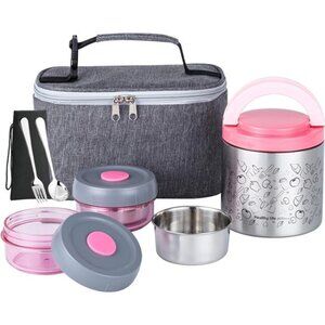 Lille Home Portable Insulated Lunch Box Set with Stainless Steel Cutlery,